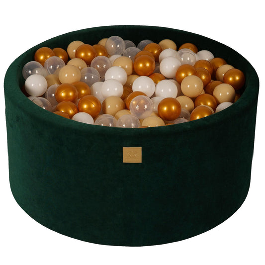 Round Ball Pit With 300 Balls, 90x40cm, Dark Green, Velvet