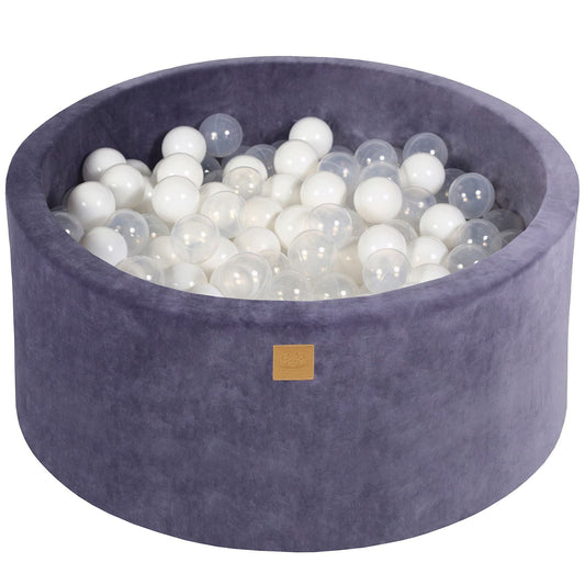 Round Ball Pit With 300 Balls, 90x40cm, Grey Blue, Velvet
