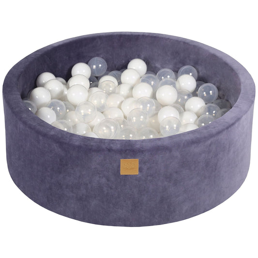Round Ball Pit With 200 Balls, 90x30cm, Grey Blue, Velvet