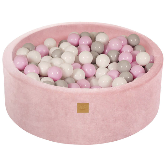 Round Ball Pit With 200 Balls, 90x30cm, Light Pink, Velvet