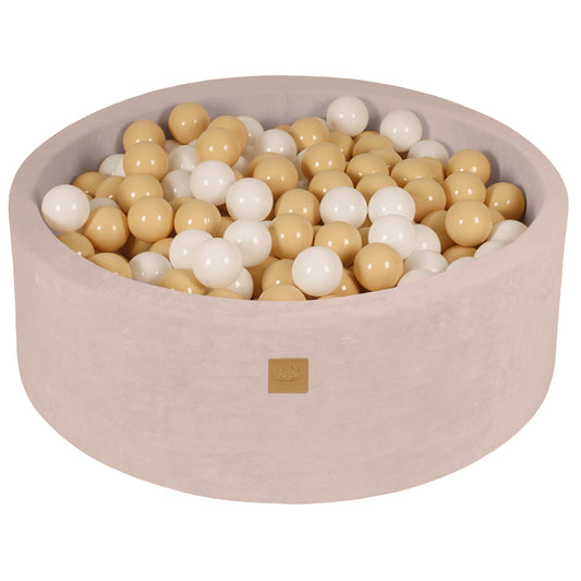 Round Ball Pit With 200 Balls, 90x30cm, Ecru, Velvet