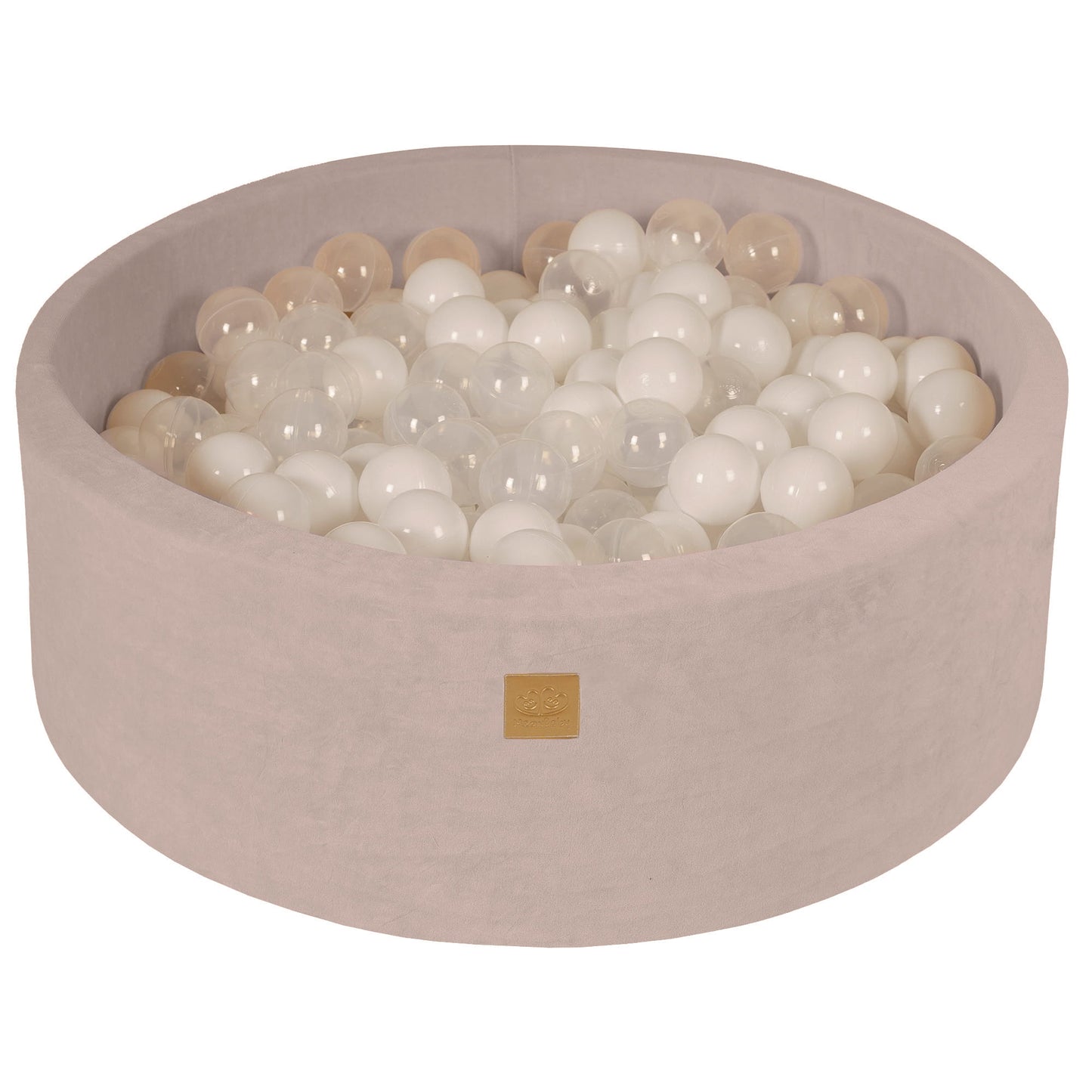 Round Ball Pit With 200 Balls, 90x30cm, Ecru, Velvet