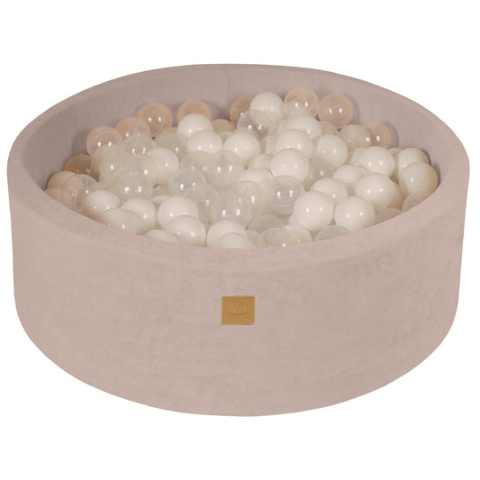 Round Ball Pit With 200 Balls, 90x30cm, Ecru, Velvet