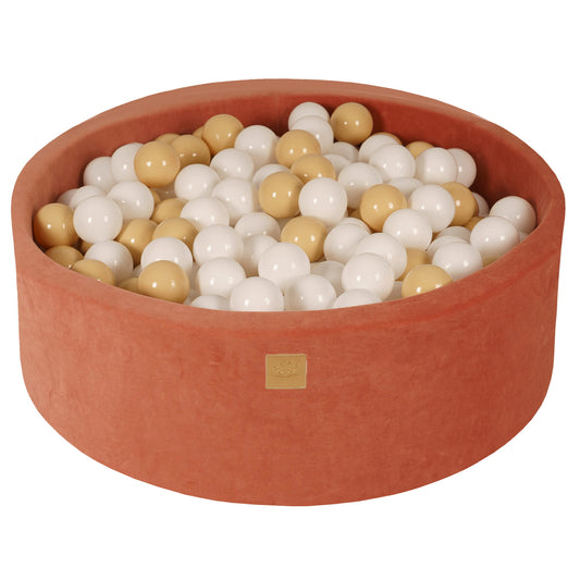 Round Ball Pit With 200 Balls, 90x30cm, Marsala Red, Velvet