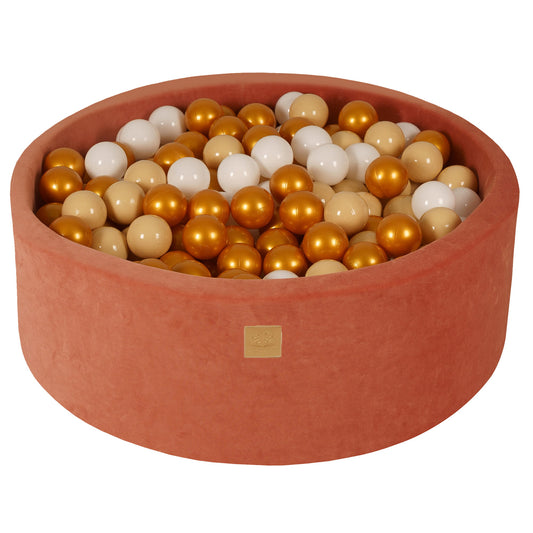 Round Ball Pit With 200 Balls, 90x30cm, Marsala Red, Velvet