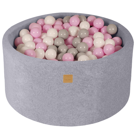 Round Ball Pit With 300 Balls, 90x40cm, Light Grey, Velvet