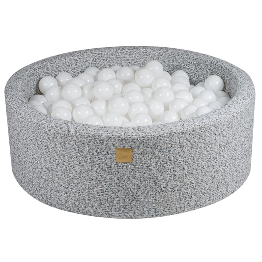 Round Ball Pit With 200 Balls, 90x30cm, Marled Grey, Boucle