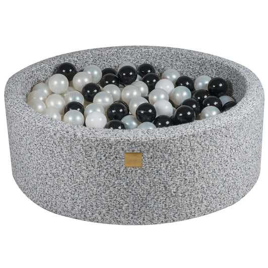 Round Ball Pit With 200 Balls, 90x30cm, Marled Grey, Boucle