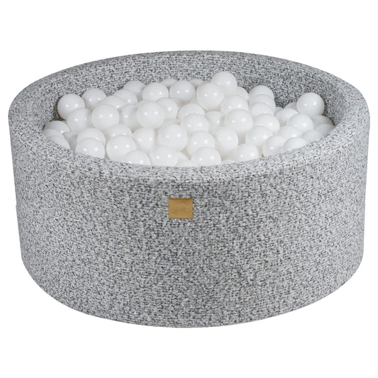 Round Ball Pit With 300 Balls, 90x40cm, Marled Grey, Boucle