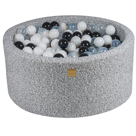 Round Ball Pit With 300 Balls, 90x40cm, Marled Grey, Boucle