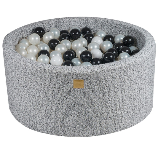 Round Ball Pit With 300 Balls, 90x40cm, Marled Grey, Boucle