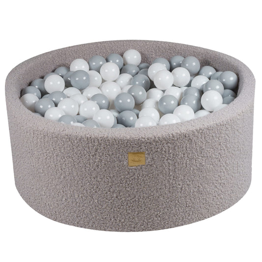 Round Ball Pit With 300 Balls, 90x40cm, Grey, Boucle