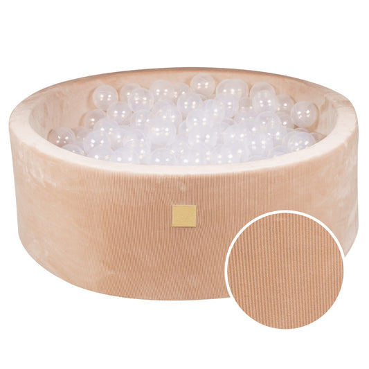 Round Ball Pit With 200 Balls, 90x30cm, Sand, Velvet Corduroy