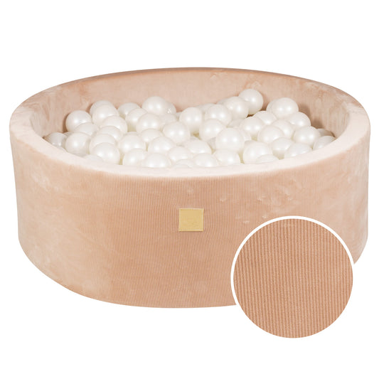 Round Ball Pit With 200 Balls, 90x30cm, Sand, Velvet Corduroy