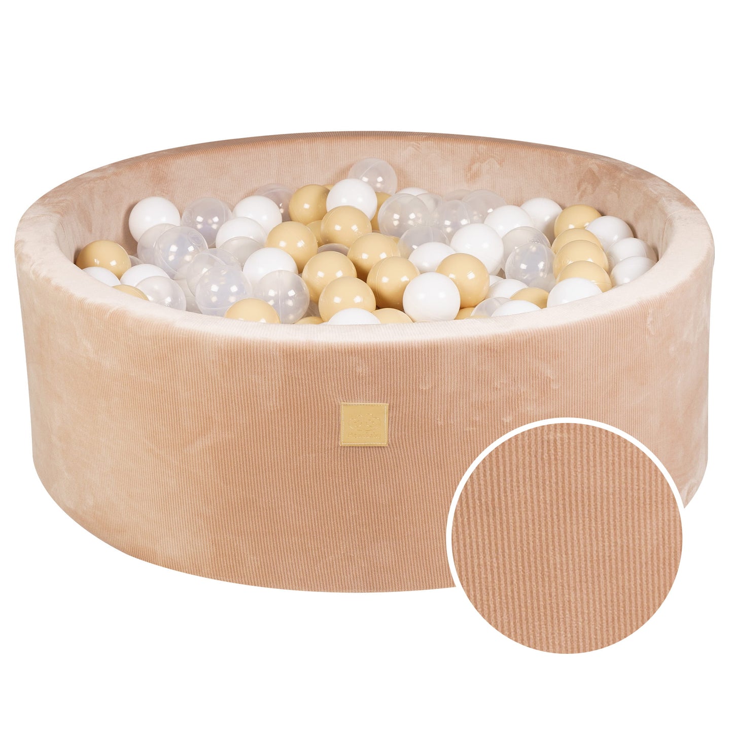 Round Ball Pit With 200 Balls, 90x30cm, Sand, Velvet Corduroy