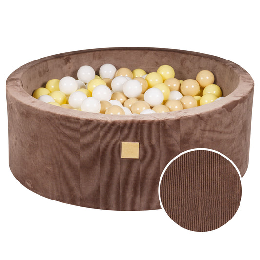 Round Ball Pit With 200 Balls, 90x30cm, Chocolate, Velvet Corduroy
