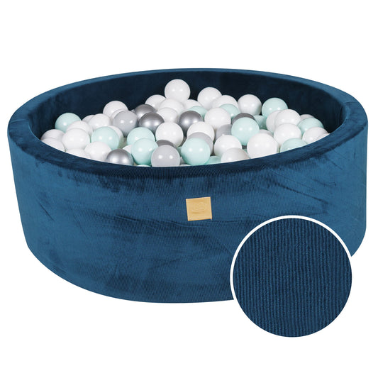 Round Ball Pit With 200 Balls, 90x30cm, Blue Marine, Velvet Corduroy