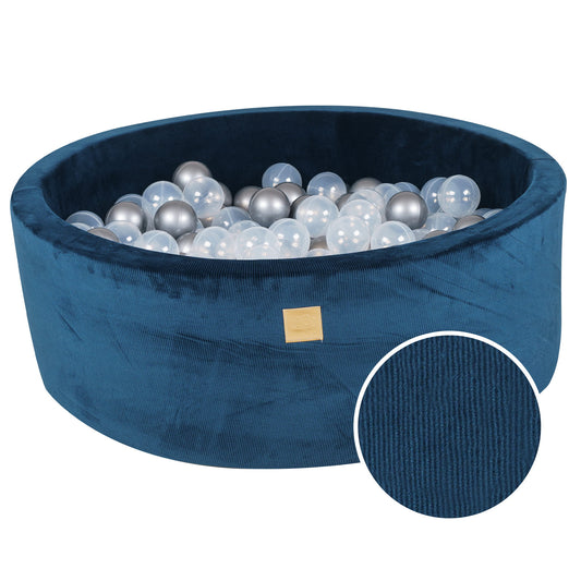 Round Ball Pit With 200 Balls, 90x30cm, Blue Marine, Velvet Corduroy