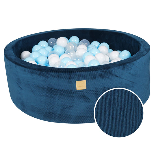 Round Ball Pit With 200 Balls, 90x30cm, Blue Marine, Velvet Corduroy
