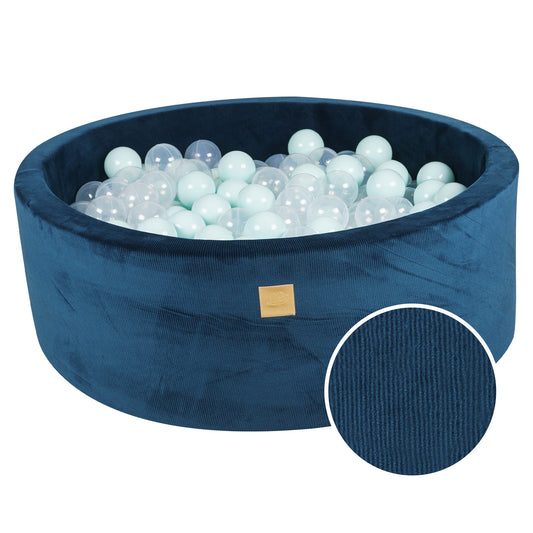 Round Ball Pit With 200 Balls, 90x30cm, Blue Marine, Velvet Corduroy