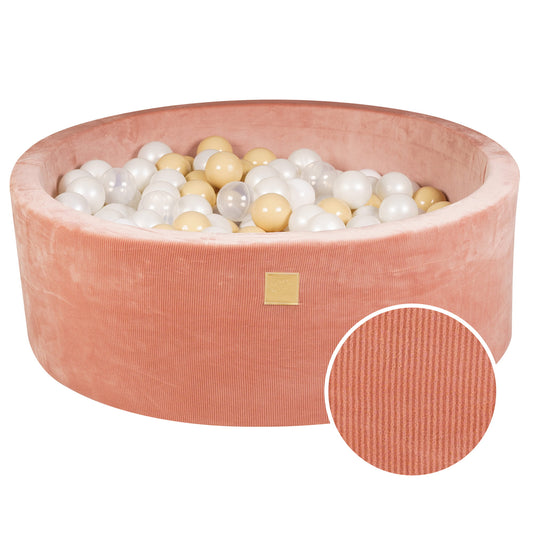Round Ball Pit With 200 Balls, 90x30cm, Apricot, Velvet Corduroy