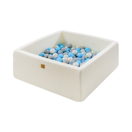 Square Ball Pit With 200 Balls, 90x90x40cm, White, Boucle