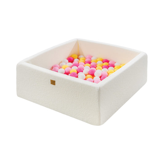 Square Ball Pit With 200 Balls, 90x90x40cm, White, Boucle