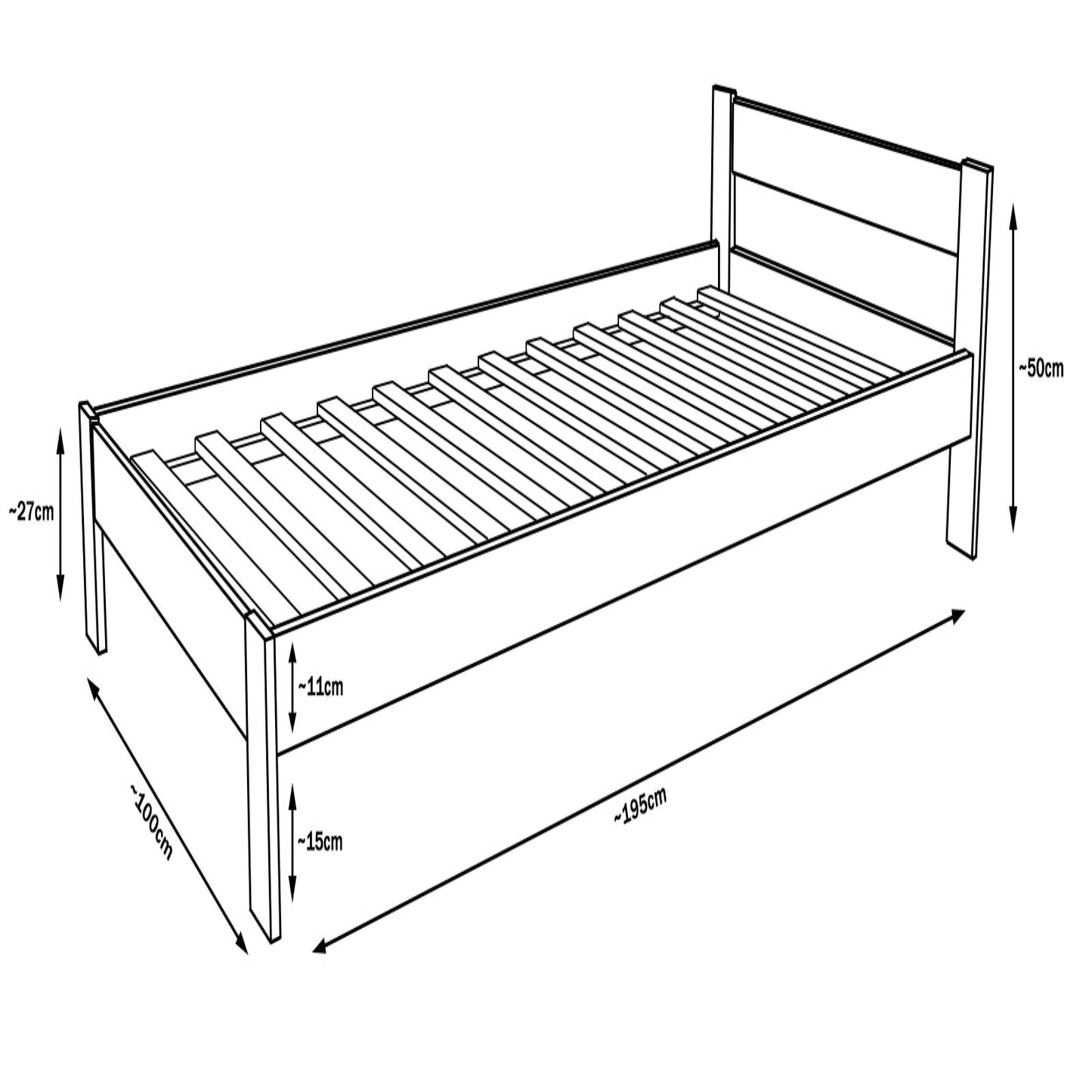 Velinda Kids Bed - High-Quality Pine Wood - Universal Design - 190x90cm Mattress