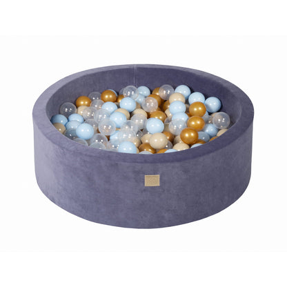 Round Ball Pit With 200 Balls, 90x30cm, Blue Grey, Velvet