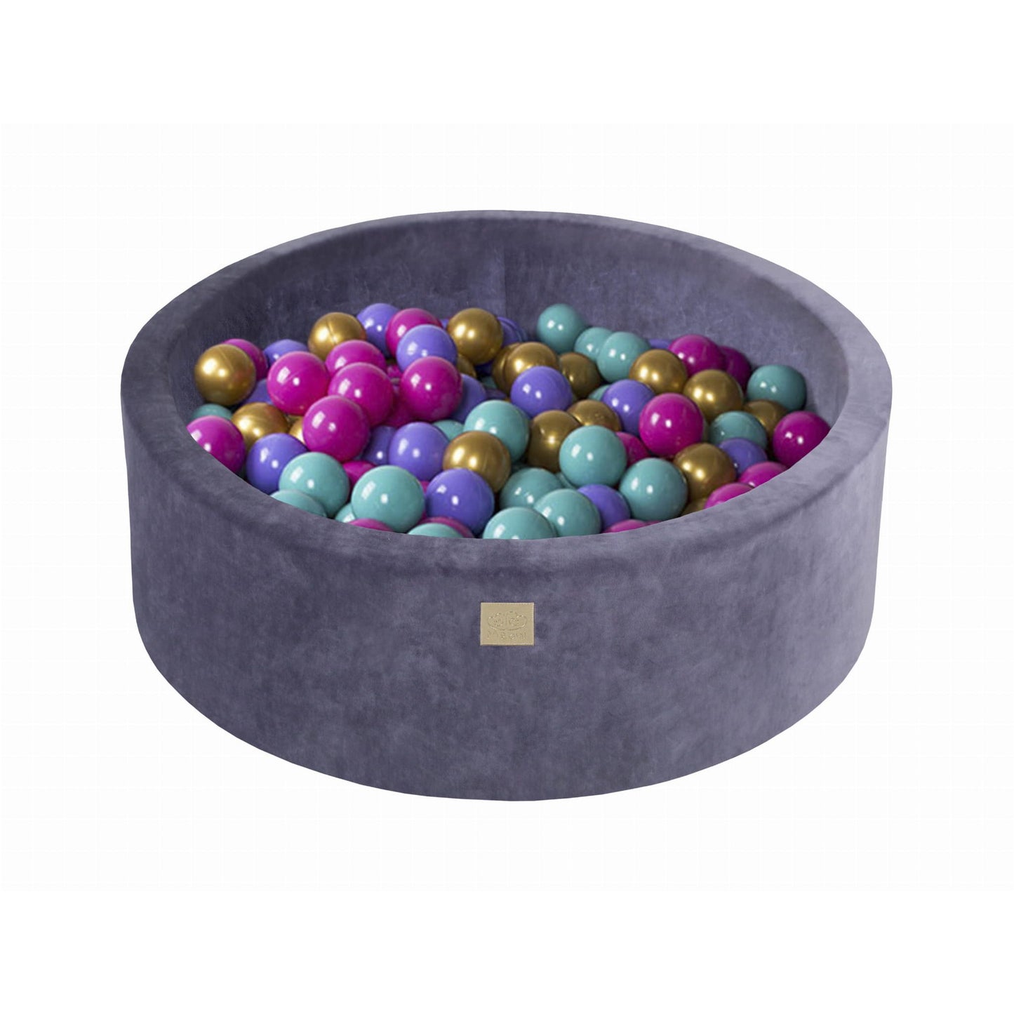 Round Ball Pit With 200 Balls, 90x30cm, Blue Grey, Velvet