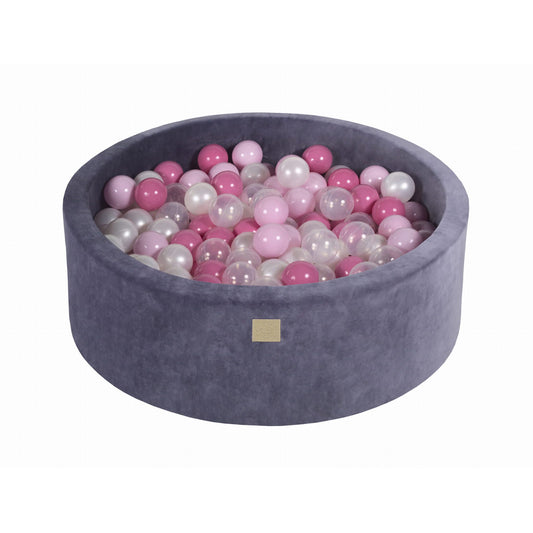 Round Ball Pit With 200 Balls, 90x30cm, Blue Grey, Velvet