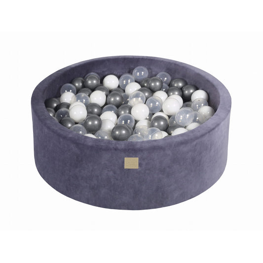 Round Ball Pit With 200 Balls, 90x30cm, Blue Grey, Velvet