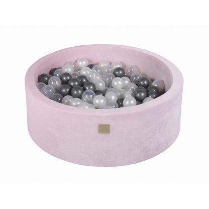 Round Ball Pit With 200 Balls, 90x30cm, Light Pink, Velvet