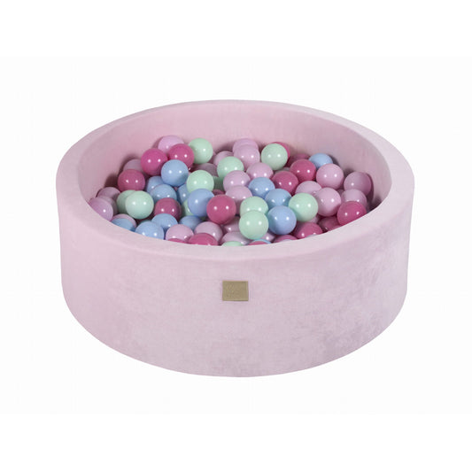 Round Ball Pit With 200 Balls, 90x30cm, Light Pink, Velvet