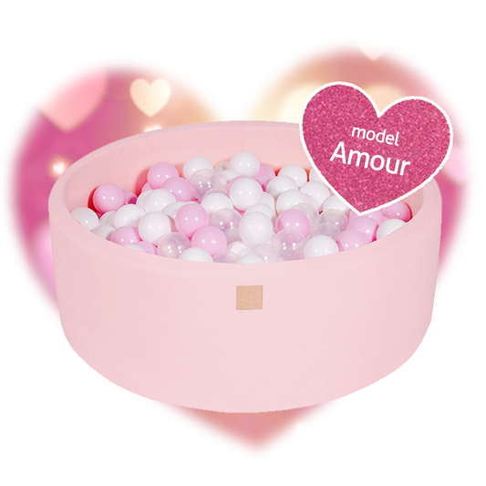 Round Ball Pit With 250 Balls, 90x30cm, Light Pink, Cotton, Model Amour