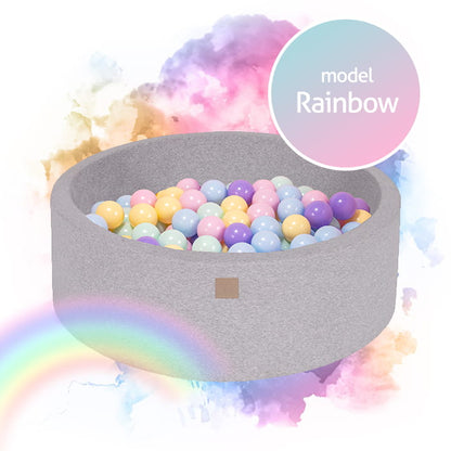 Round Ball Pit With 250 Balls, 90x30cm, Light Grey, Cotton, Model Rainbow