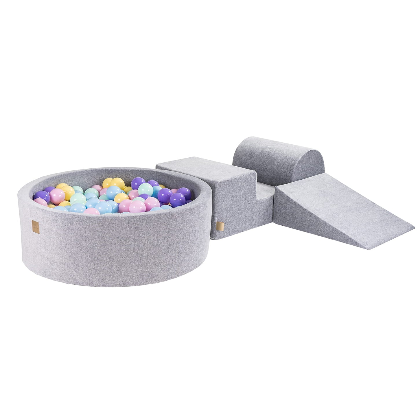 Foam 3 Elements Playset With Ball Pit 90x30cm With 200 Balls Certified, Velvet, Light Grey: Baby Blue/Pastel Pink/Pastel Yellow/Purple/Mint