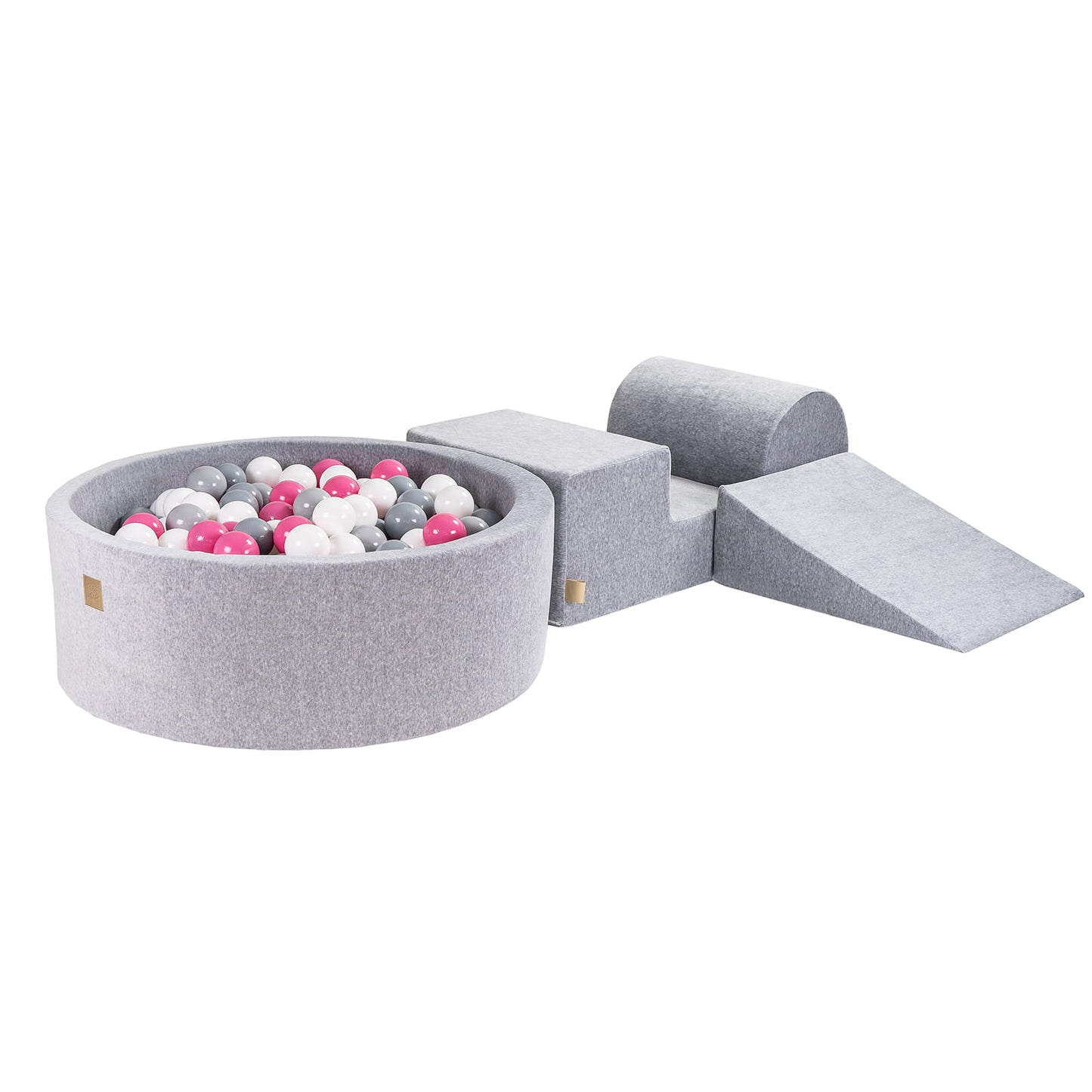 Foam 3 Elements Playset With Ball Pit 90x30cm With 200 Balls Certified, Velvet, Light Grey: Light Pink/Grey/White