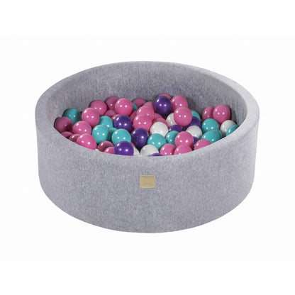 Round Ball Pit With 200 Balls, 90x30cm, Light Grey, Velvet