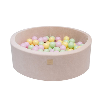 Round Ball Pit With 250 Balls, 90x30cm, Ecru, Velvet, Model Spring