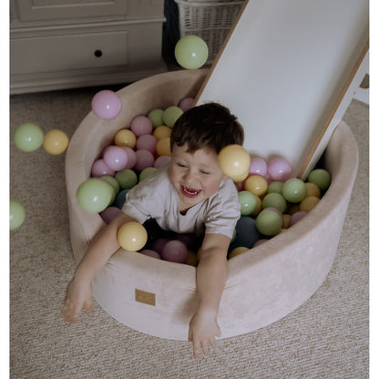 Round Ball Pit With 250 Balls, 90x30cm, Ecru, Velvet, Model Spring