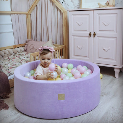 Round Ball Pit With 250 Balls, 90x30cm, Lilac, Velvet, Model Hocus Crocus