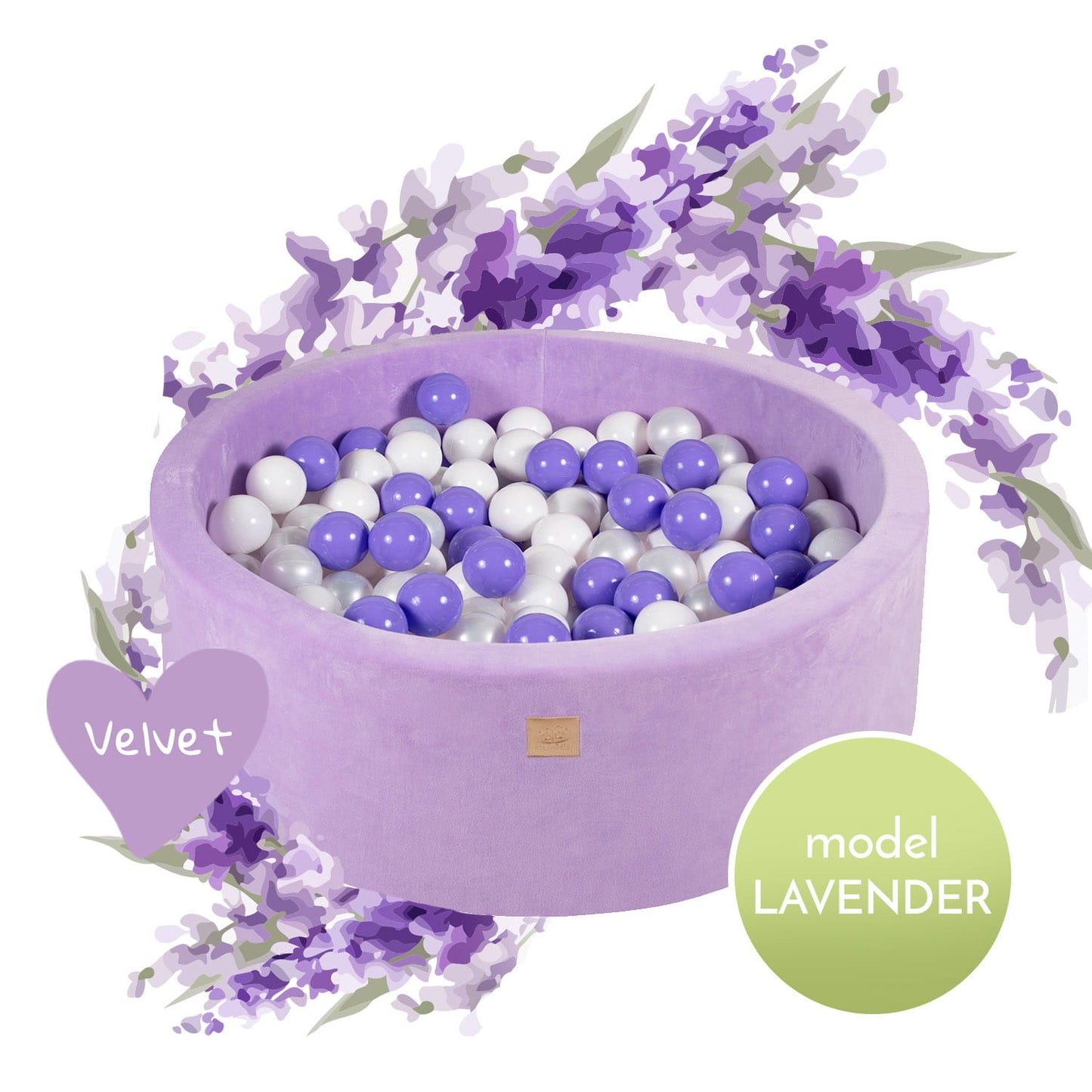 Round Ball Pit With 250 Balls, 90x40cm, Lilac, Velvet, Model Lavender