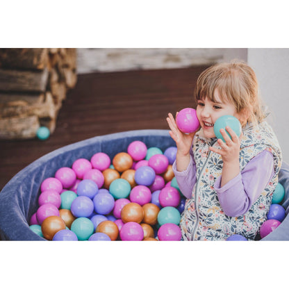 Round Ball Pit With 250 Balls, 90x40cm, Grey Blue, Velvet, Model Flower