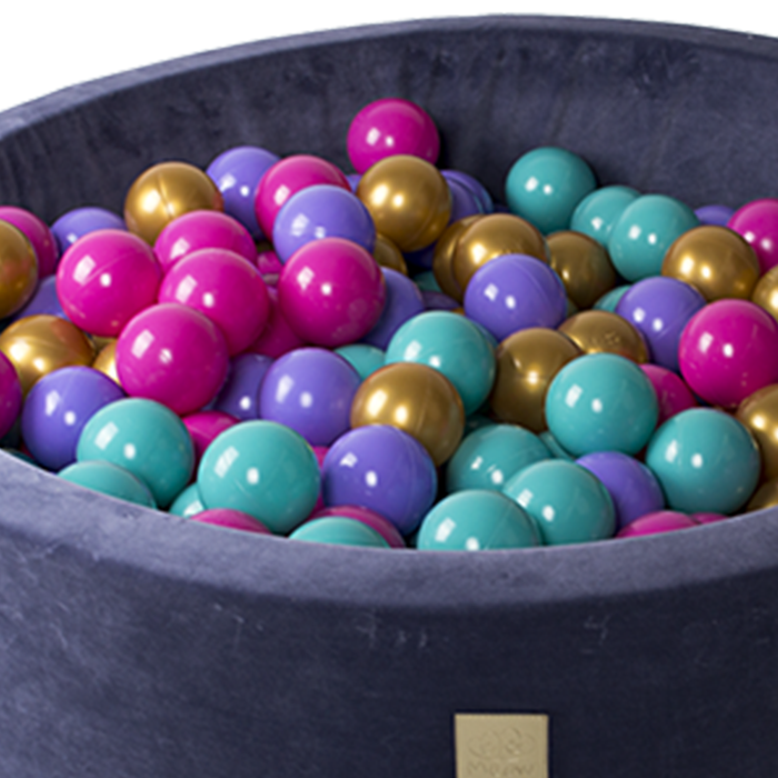 Round Ball Pit With 250 Balls, 90x40cm, Grey Blue, Velvet, Model Flower