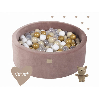 Round Ball Pit With 250 Balls, 90x40cm, Beige, Velvet, Model Teddy Bear