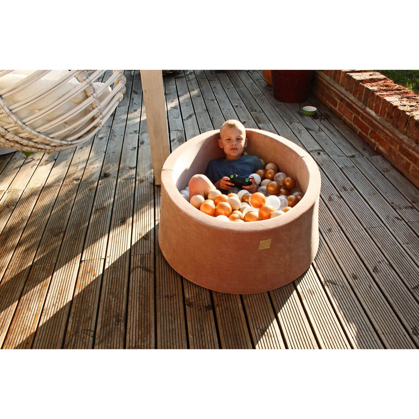 Round Ball Pit With 250 Balls, 90x40cm, Beige, Velvet, Model Teddy Bear