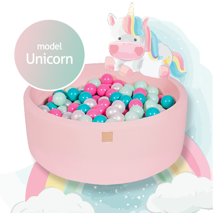 Round Ball Pit With 250 Balls, 90x40cm, Light Pink, Cotton, Model Unicorn