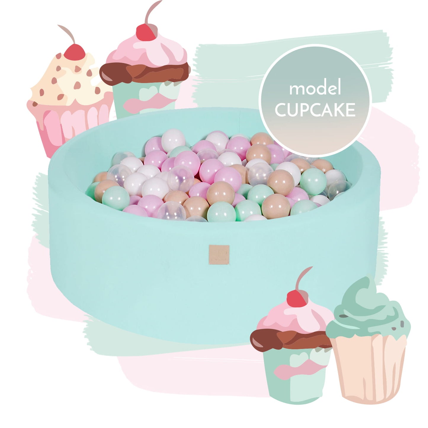 Baby Foam Round Ball Pit 90x40cm With 250 Balls 7cm Certified, Cotton, Mint, Model Cupcake