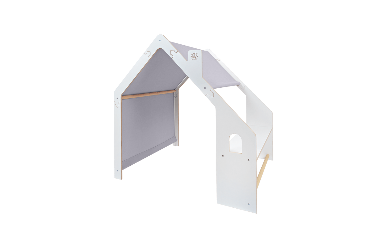 Wooden White House with Blue Roof
